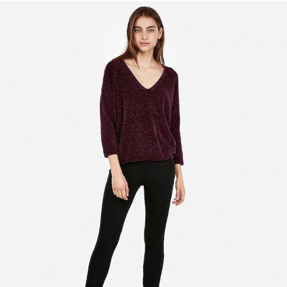 Express ❄️ Velvet Cozy Chenille Purple Sweater - Picture 2 of 5